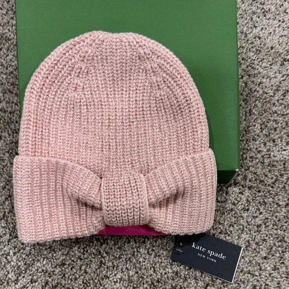 Kate Spade Blush Pink Knit Bow Hat - Picture 2 of 5
